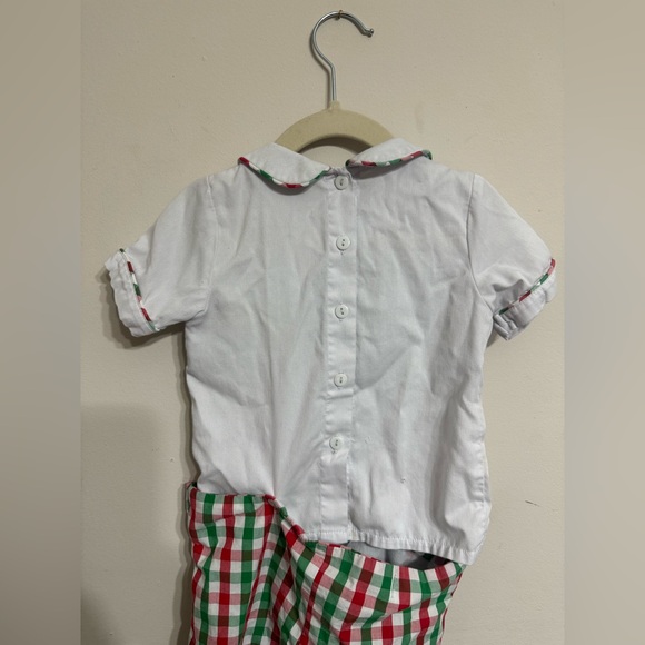 Smocked Round Collar Green & Red Gingham Shortall with Connor Monogram - Picture 4 of 8